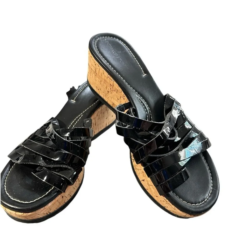 Donald J. Pliner Sheena Black Strappy Wedge Sandal Sz 8.5